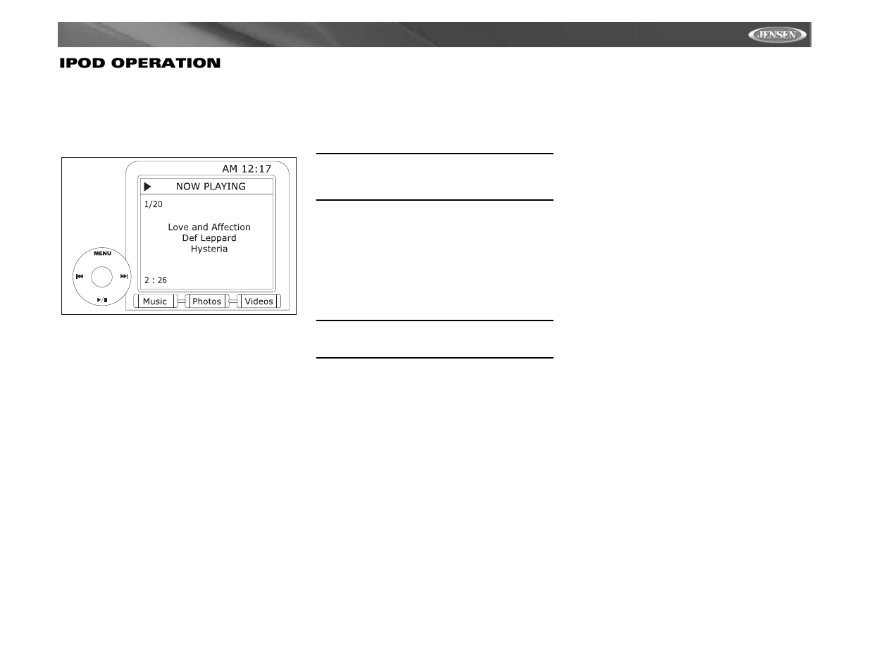 Vm9511ts ipod operation | Jensen VM9511TS User Manual | Page 35 / 118