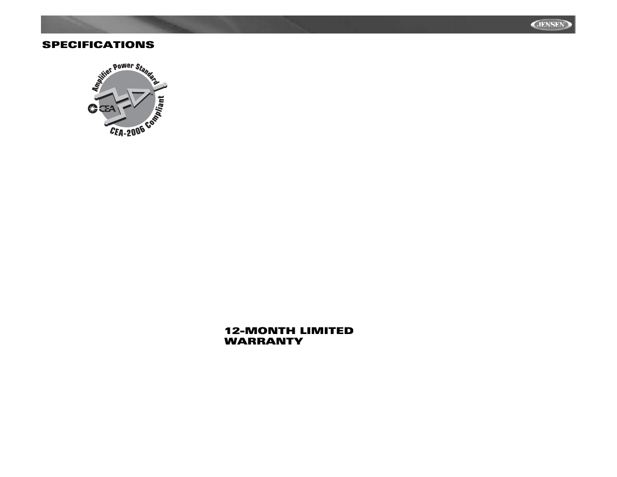 Vm9511ts specifications, Month limited warranty | Jensen VM9511TS User Manual | Page 41 / 118