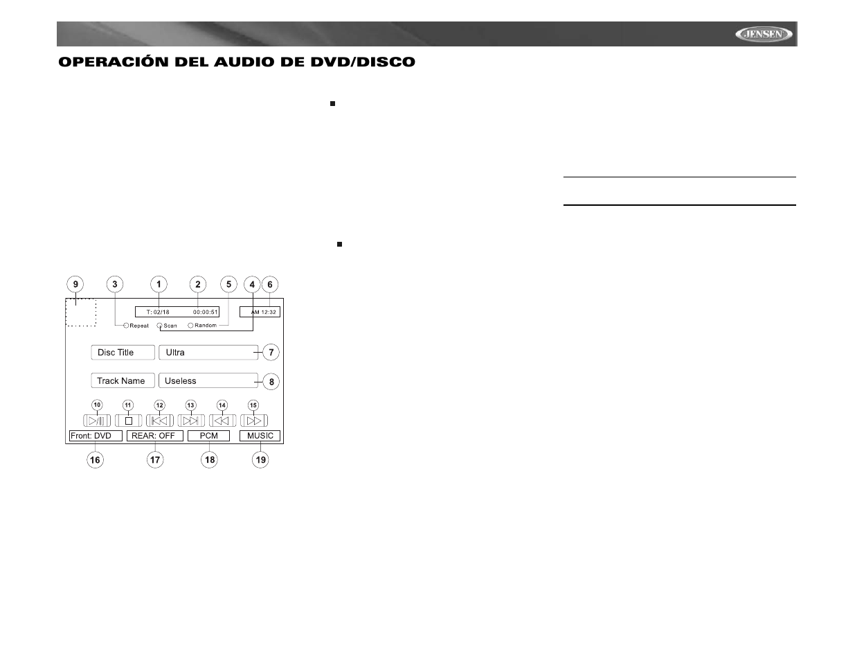 Vm9511ts operación del audio de dvd/disco | Jensen VM9511TS User Manual | Page 71 / 118