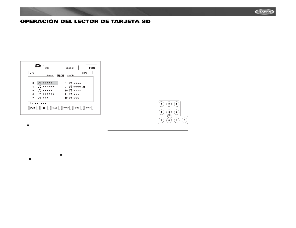 Vm9511ts operación del lector de tarjeta sd | Jensen VM9511TS User Manual | Page 73 / 118