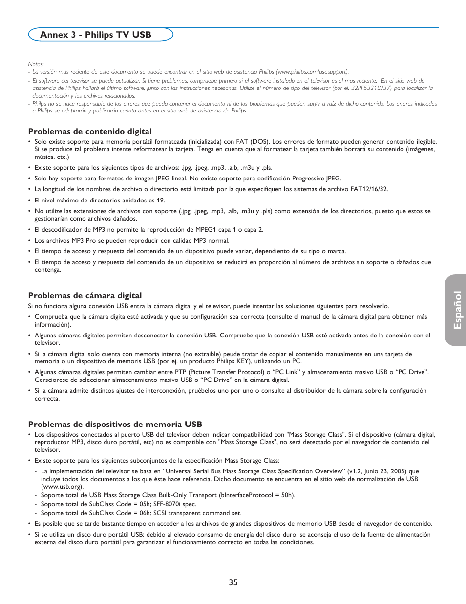 Español, Annex 3 - philips tv usb | Philips 42PF5421D-37 User Manual | Page 119 / 123