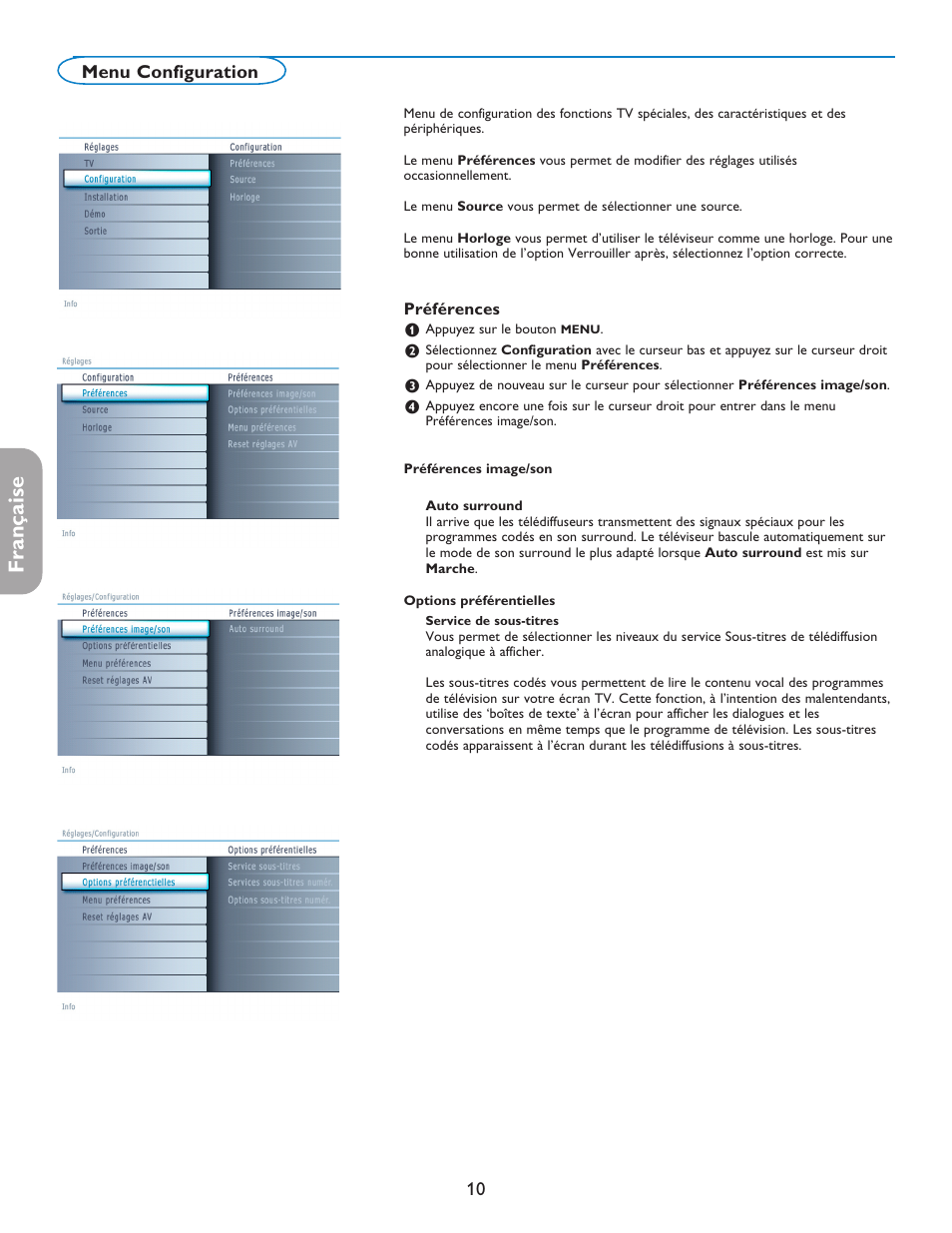 Française, Menu configuration | Philips 42PF5421D-37 User Manual | Page 56 / 123