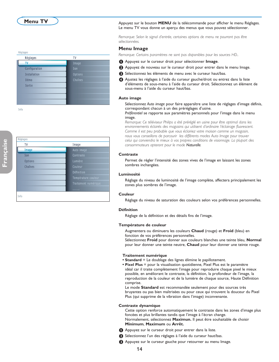 Française, Menu tv | Philips 42PF5421D-37 User Manual | Page 60 / 123