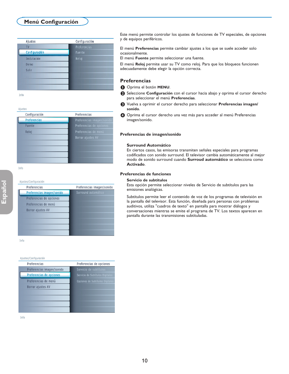 Español, Menú configuración | Philips 42PF5421D-37 User Manual | Page 94 / 123