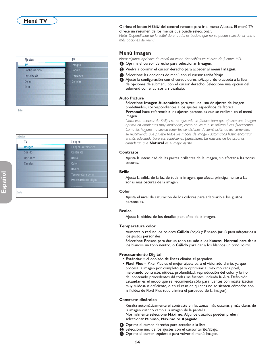 Español, Menú tv | Philips 42PF5421D-37 User Manual | Page 98 / 123