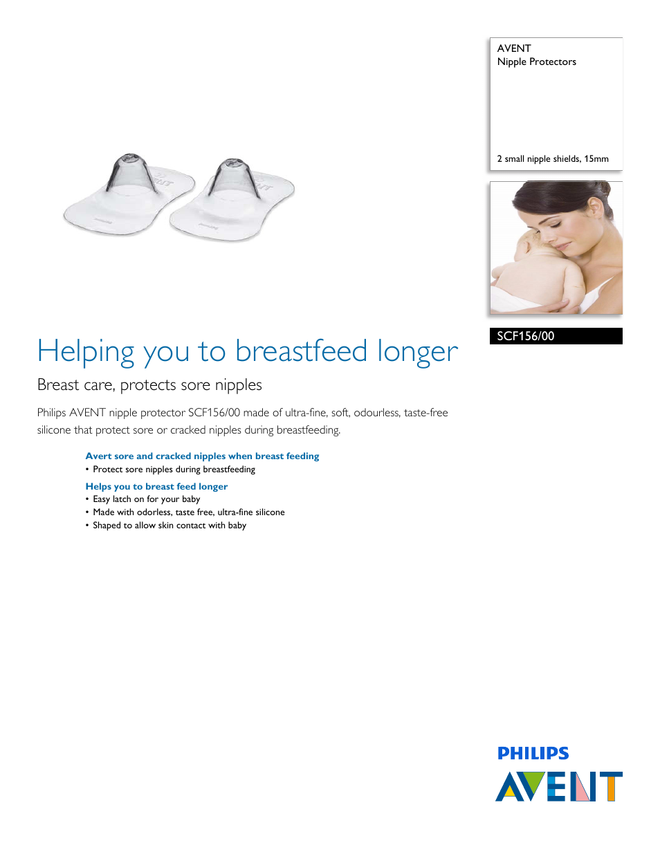 Philips AVENT Nipple Protectors SCF156 2 small nipple shields 15mm User Manual | 2 pages