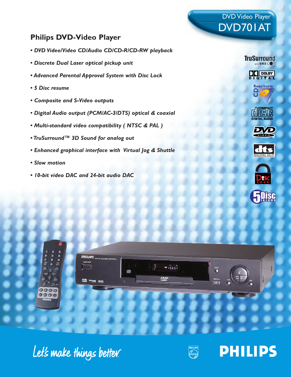 Philips DVD701AT User Manual | 2 pages