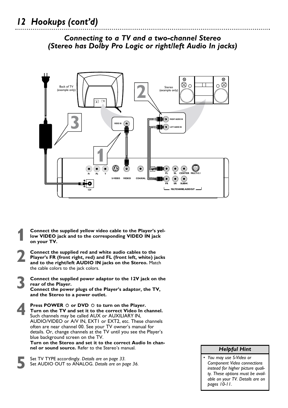 12 hookups (cont’d) | Philips DVD580MT99 User Manual | Page 12 / 47