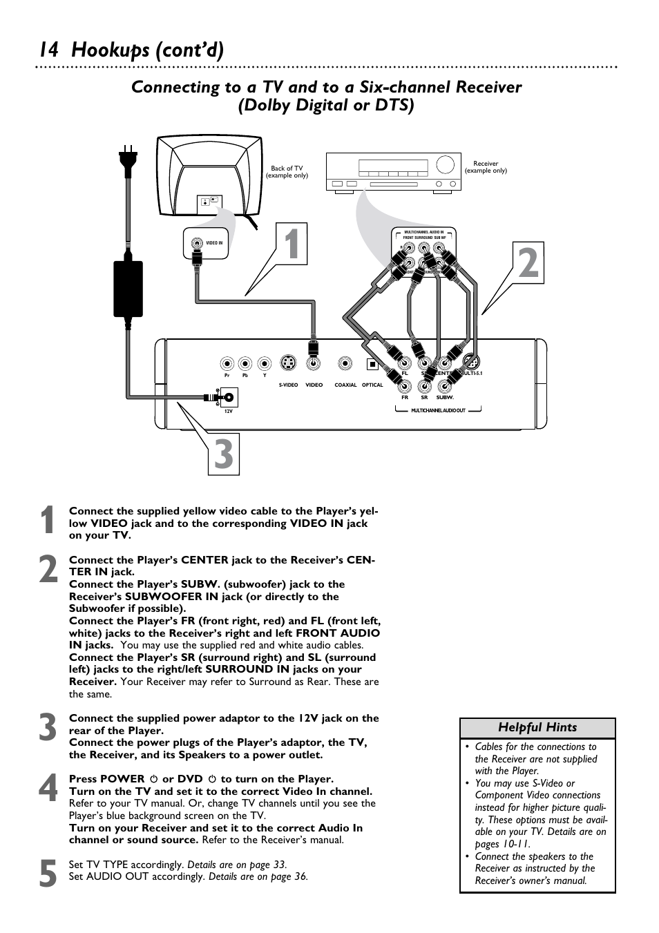 14 hookups (cont’d) | Philips DVD580MT99 User Manual | Page 14 / 47