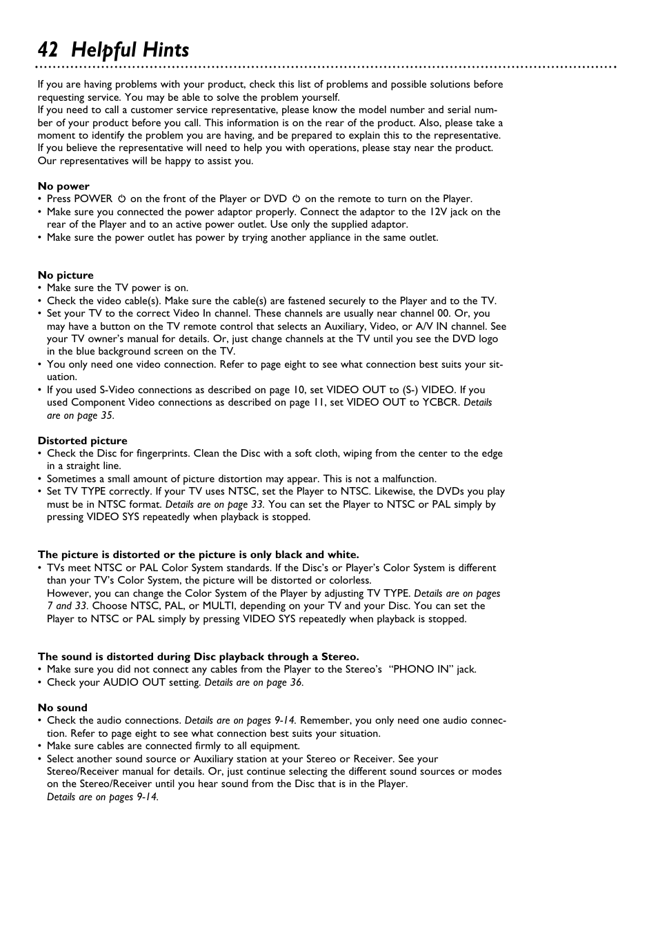 42 helpful hints | Philips DVD580MT99 User Manual | Page 42 / 47