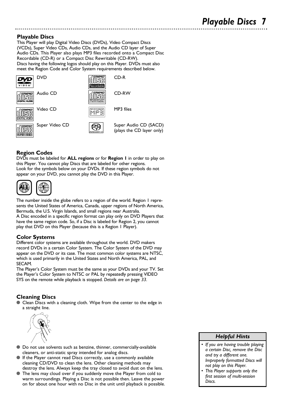 Playable discs 7 | Philips DVD580MT99 User Manual | Page 7 / 47