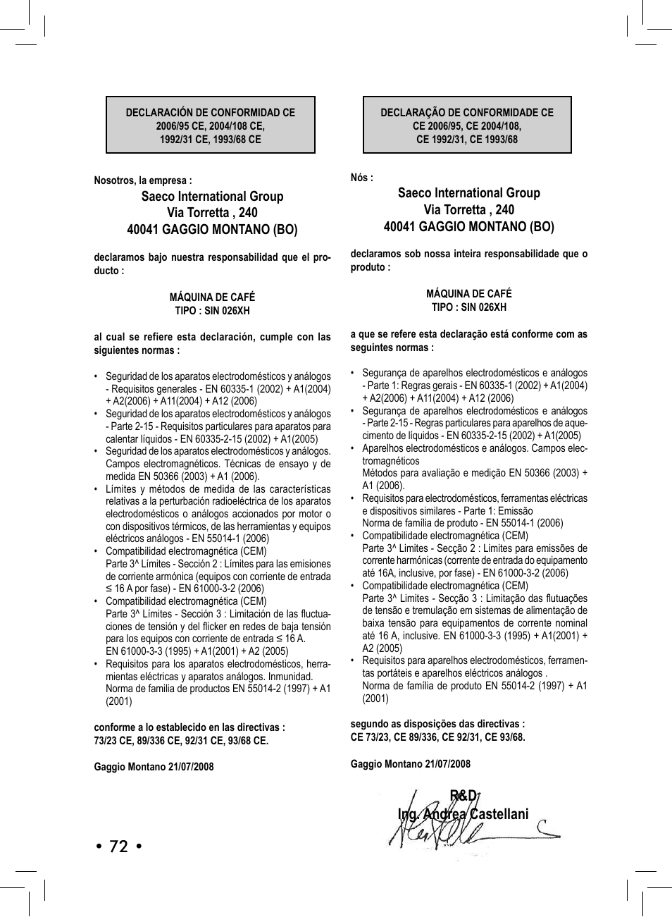 R&d ing. andrea castellani | Philips 10001541 User Manual | Page 72 / 76