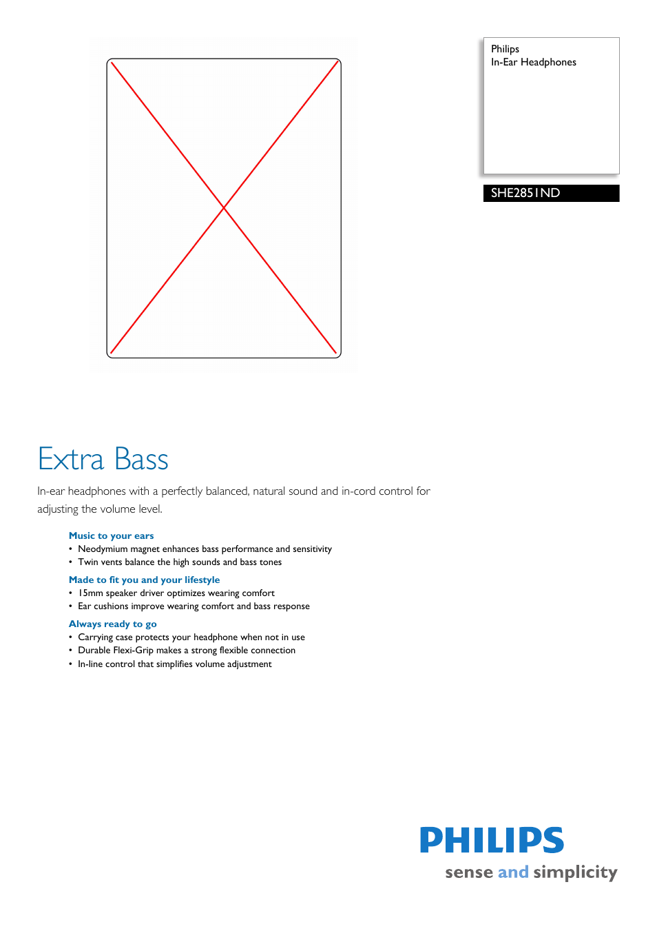 Philips In-Ear Headphones SHE2851ND User Manual | 2 pages