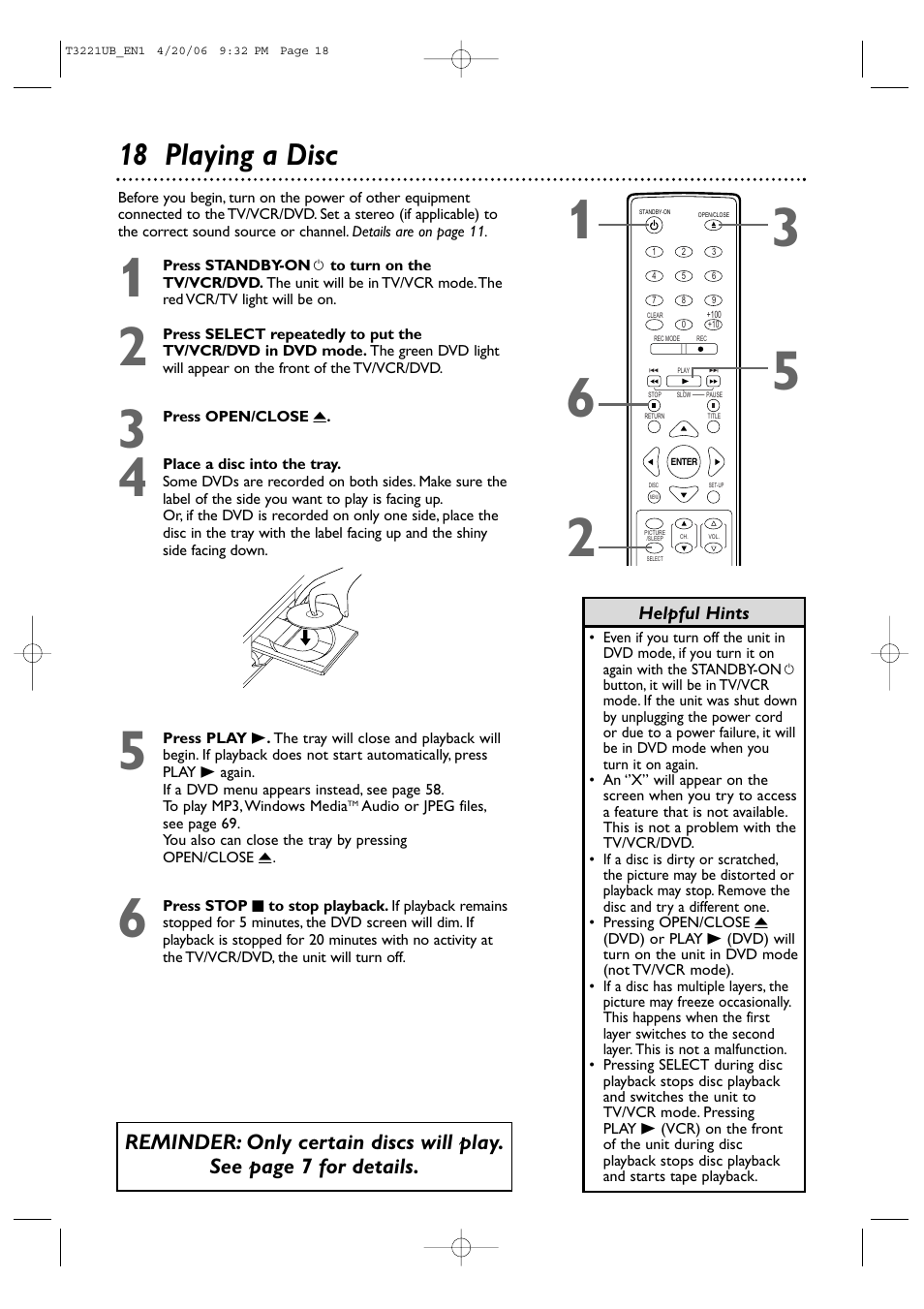 18 playing a disc | Philips 27PC4326-37 User Manual | Page 18 / 92