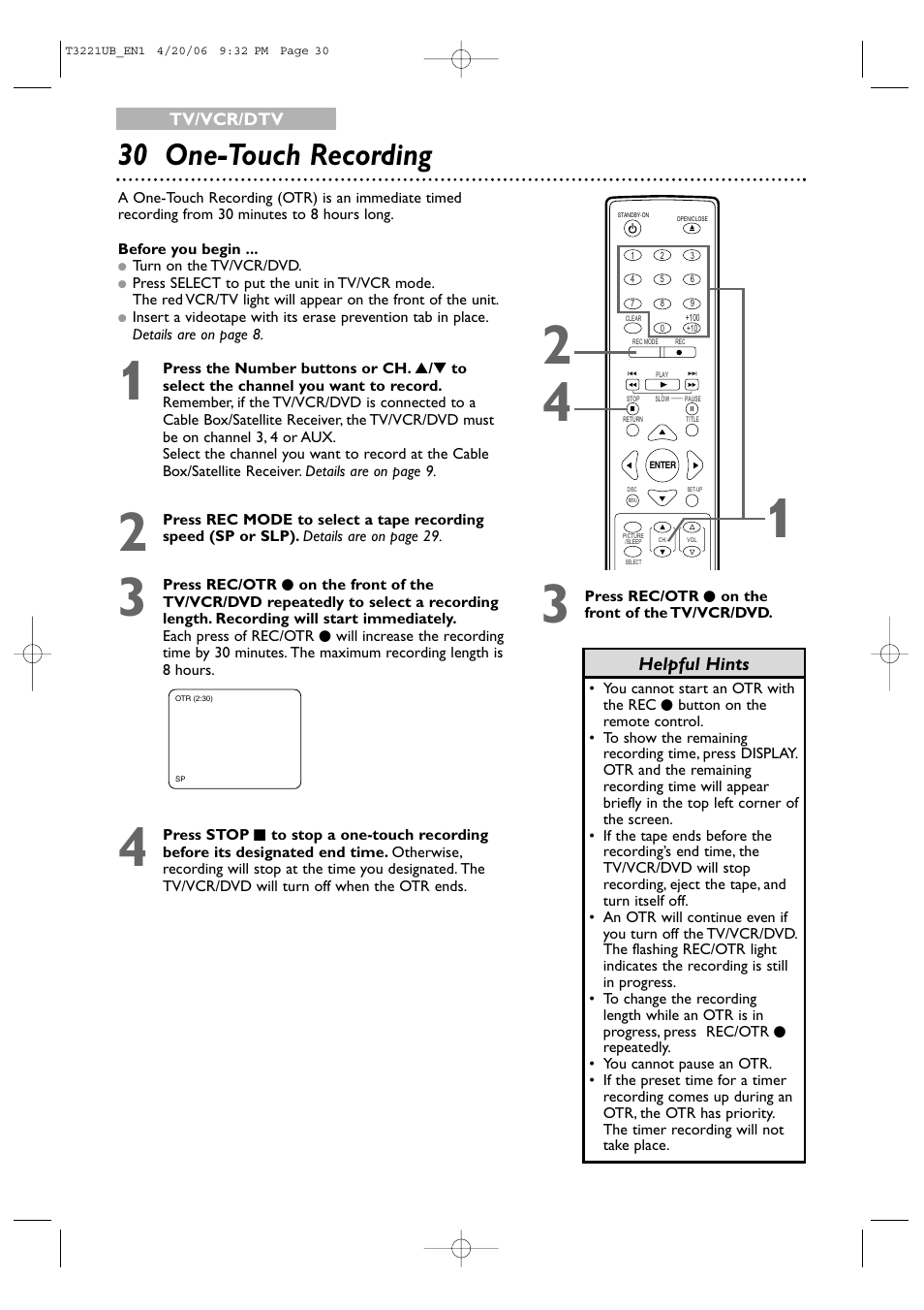 30 one-touch recording | Philips 27PC4326-37 User Manual | Page 30 / 92