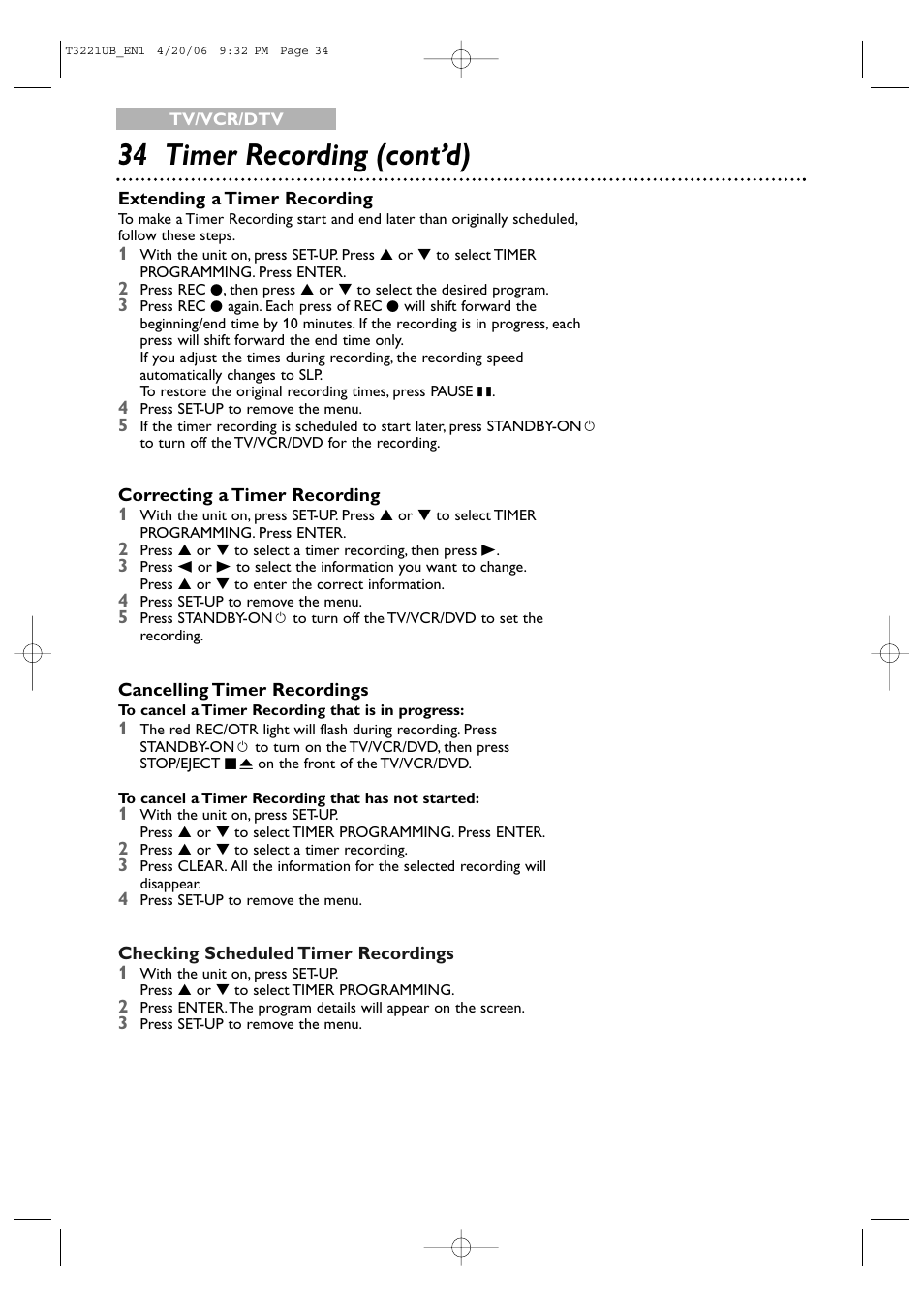 34 timer recording (cont’d) | Philips 27PC4326-37 User Manual | Page 34 / 92