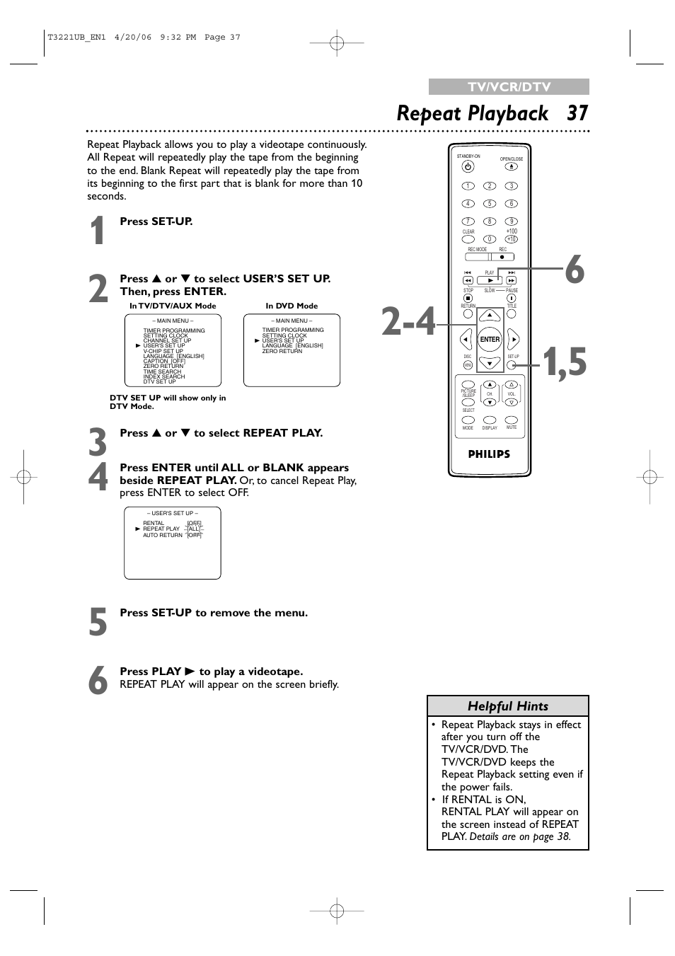 Repeat playback 37 | Philips 27PC4326-37 User Manual | Page 37 / 92