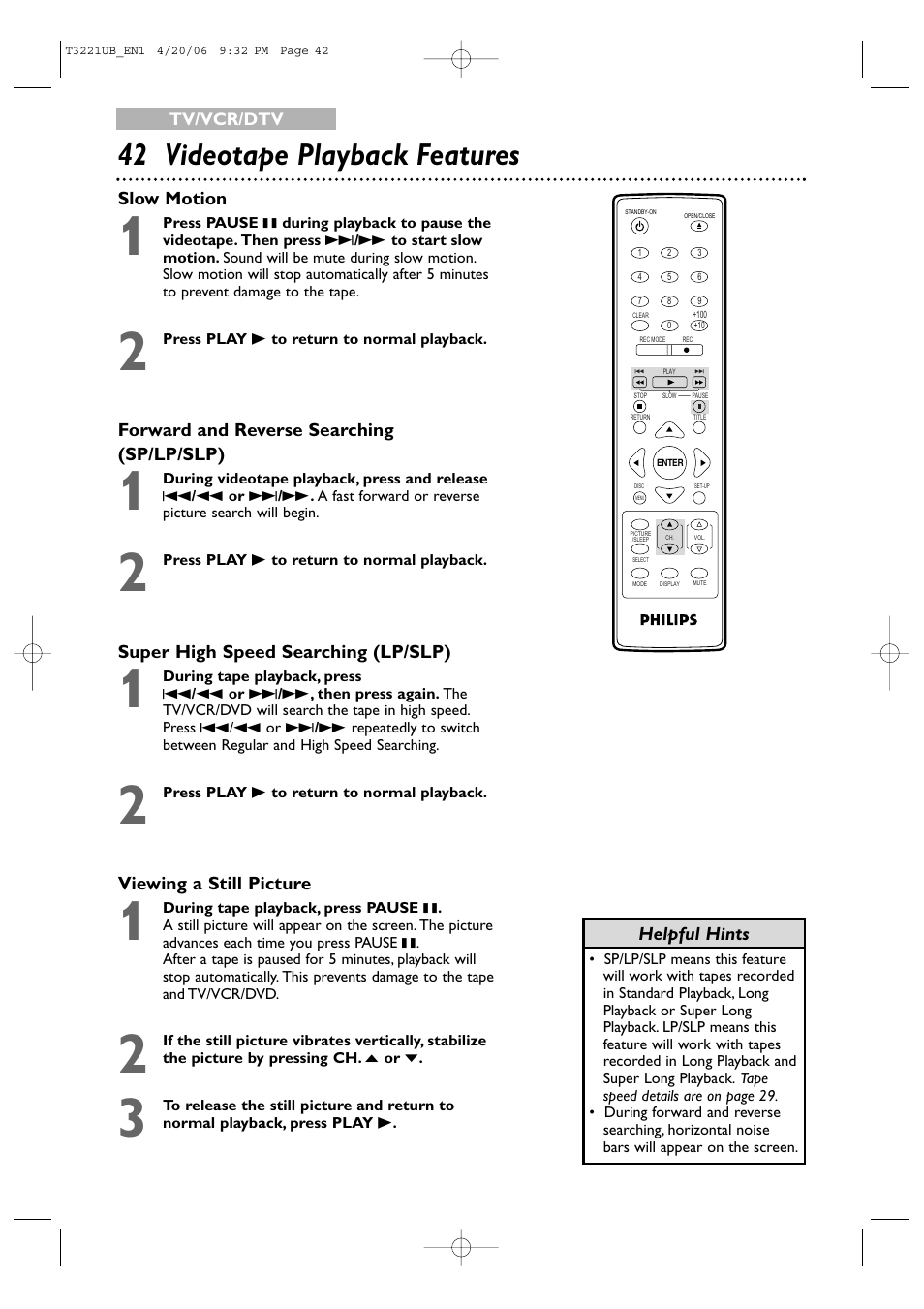 42 videotape playback features | Philips 27PC4326-37 User Manual | Page 42 / 92