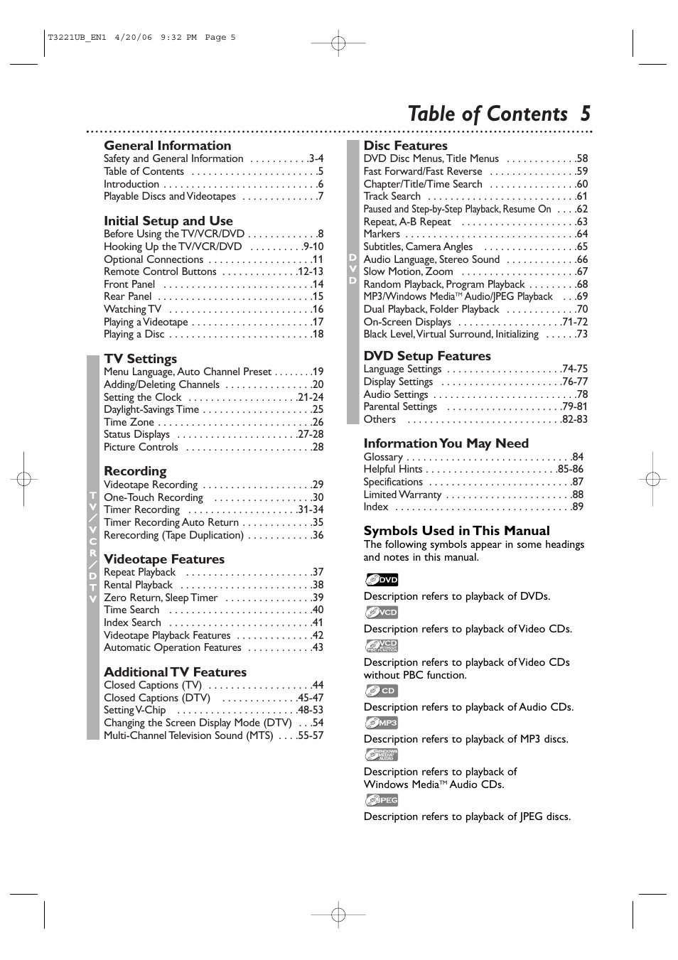 Table of contents 5 | Philips 27PC4326-37 User Manual | Page 5 / 92