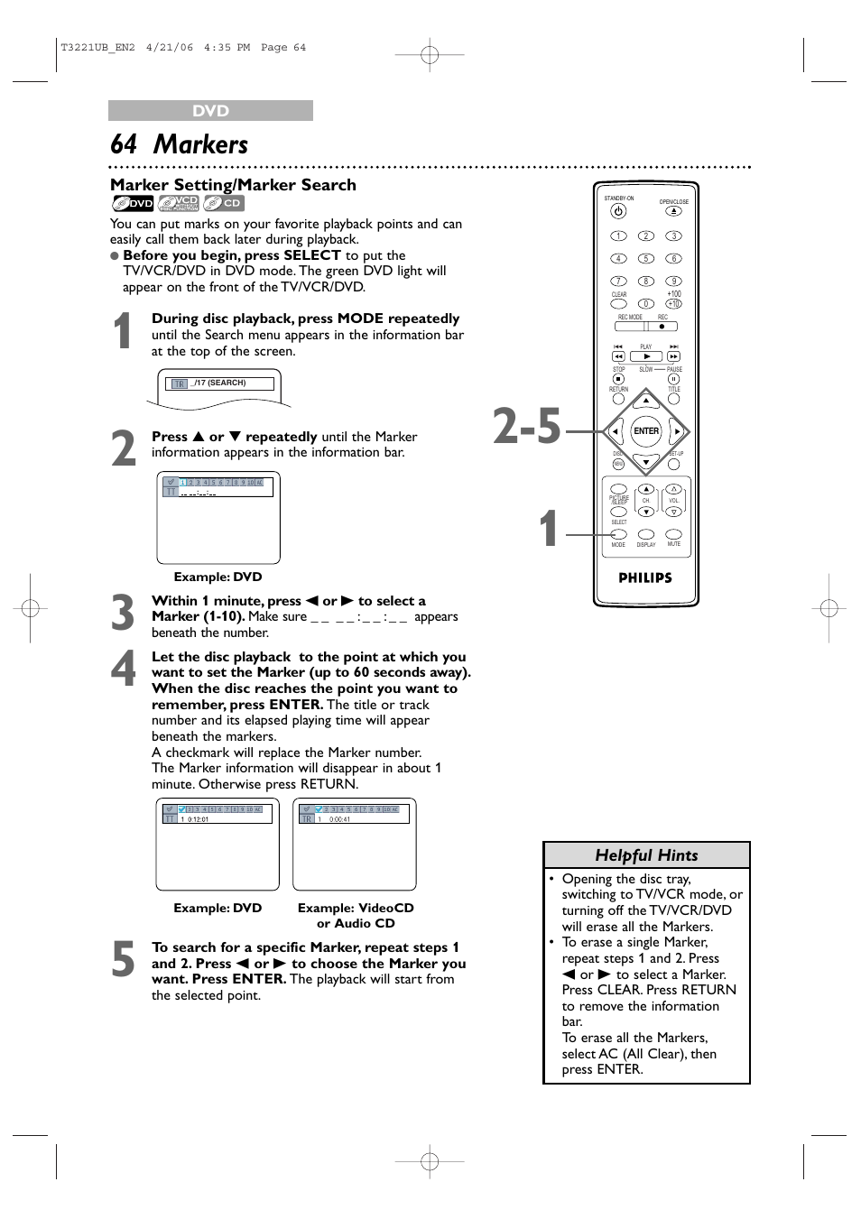 64 markers | Philips 27PC4326-37 User Manual | Page 64 / 92
