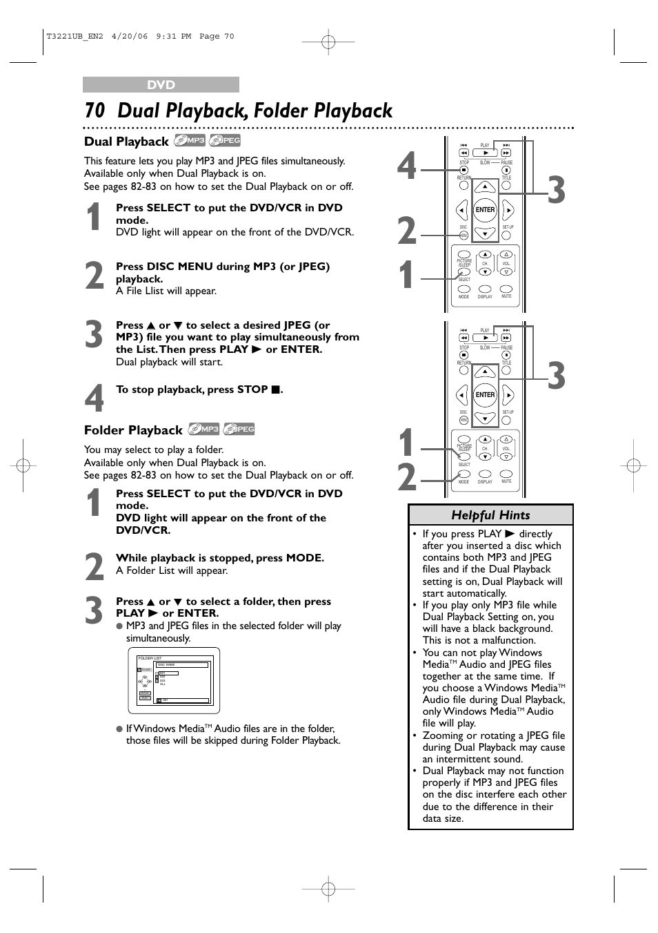 70 dual playback, folder playback | Philips 27PC4326-37 User Manual | Page 70 / 92