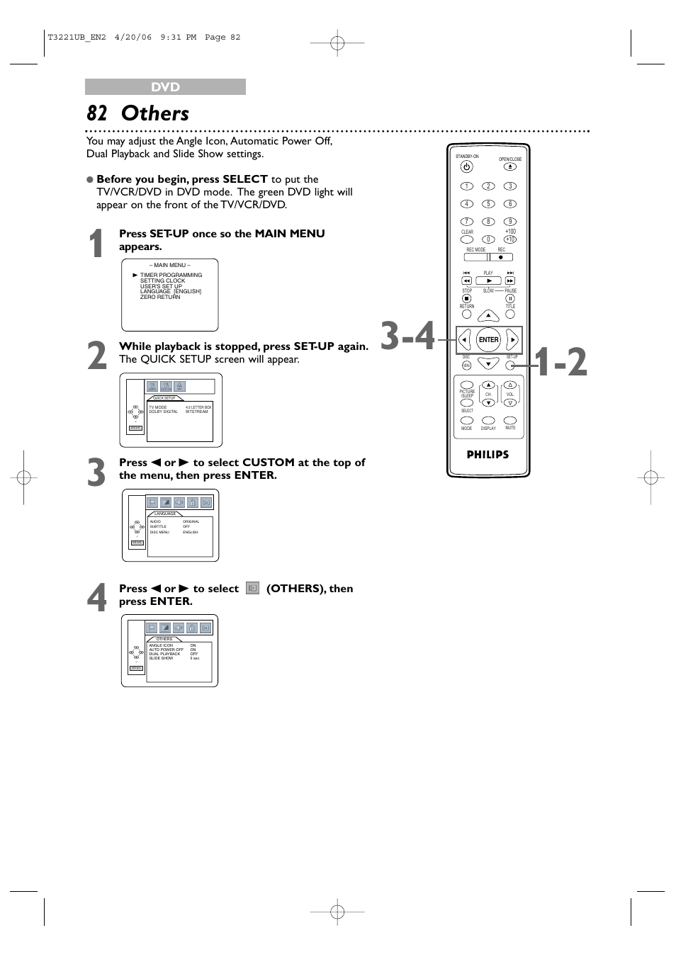 82 others, Press set-up once so the main menu appears, Press s or b to select (others), then press enter | Philips 27PC4326-37 User Manual | Page 82 / 92