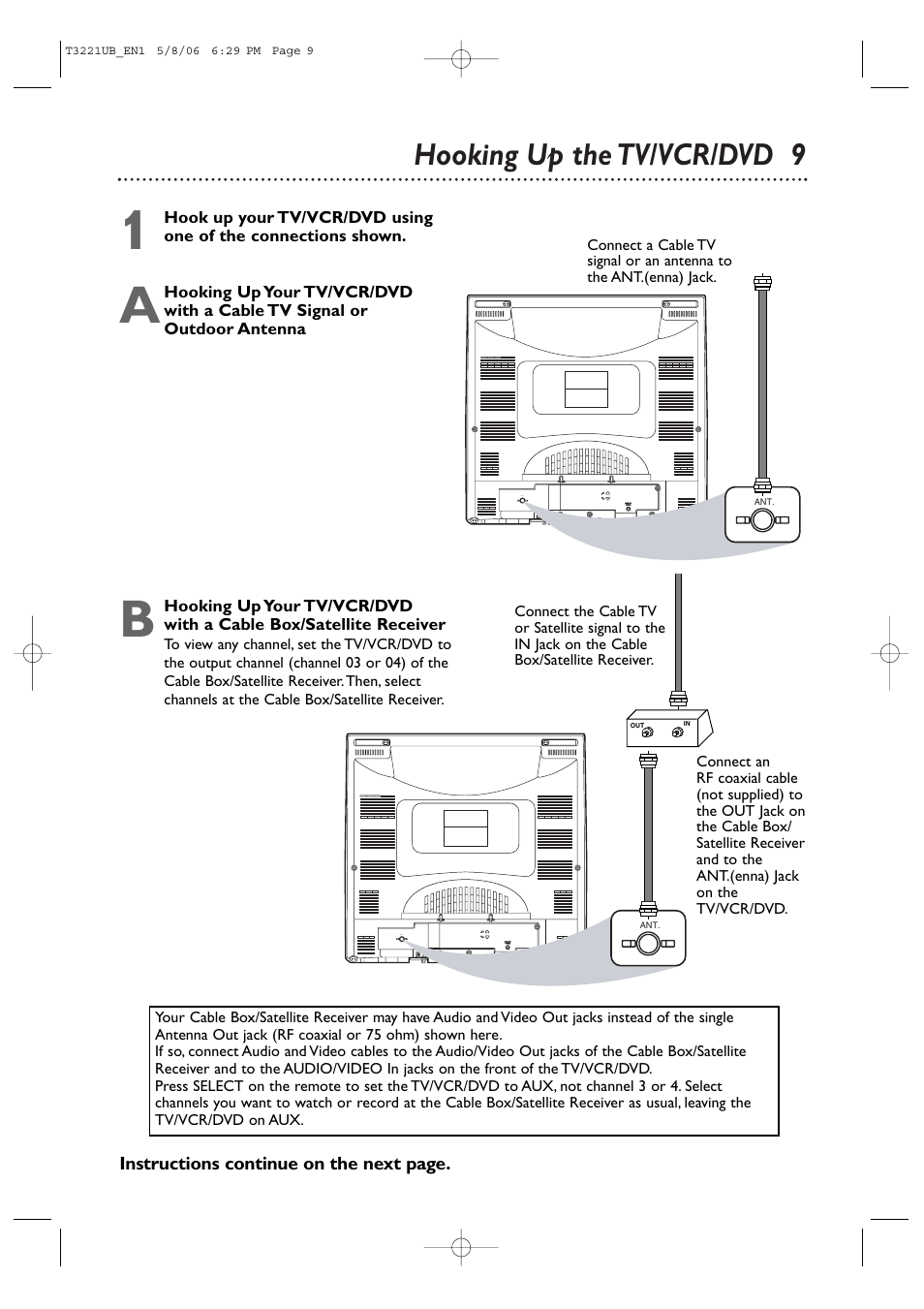 Hooking up the tv/vcr/dvd 9 | Philips 27PC4326-37 User Manual | Page 9 / 92