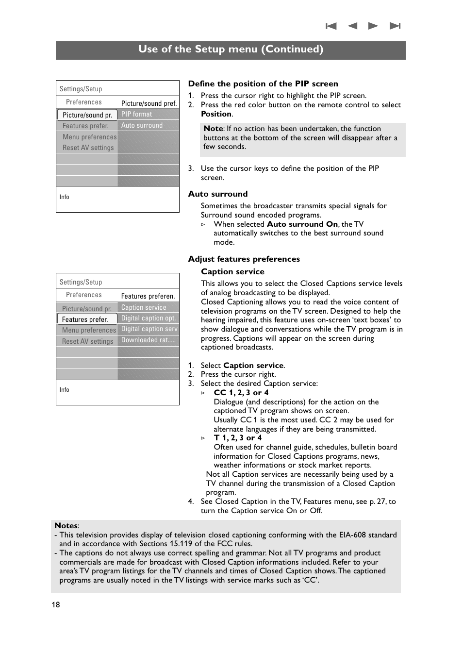 Use of the setup menu (continued) | Philips 50PF9431D-37B User Manual | Page 20 / 60