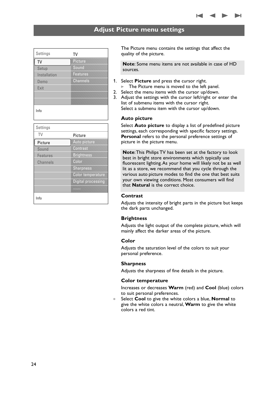 Adjust picture menu settings | Philips 50PF9431D-37B User Manual | Page 26 / 60