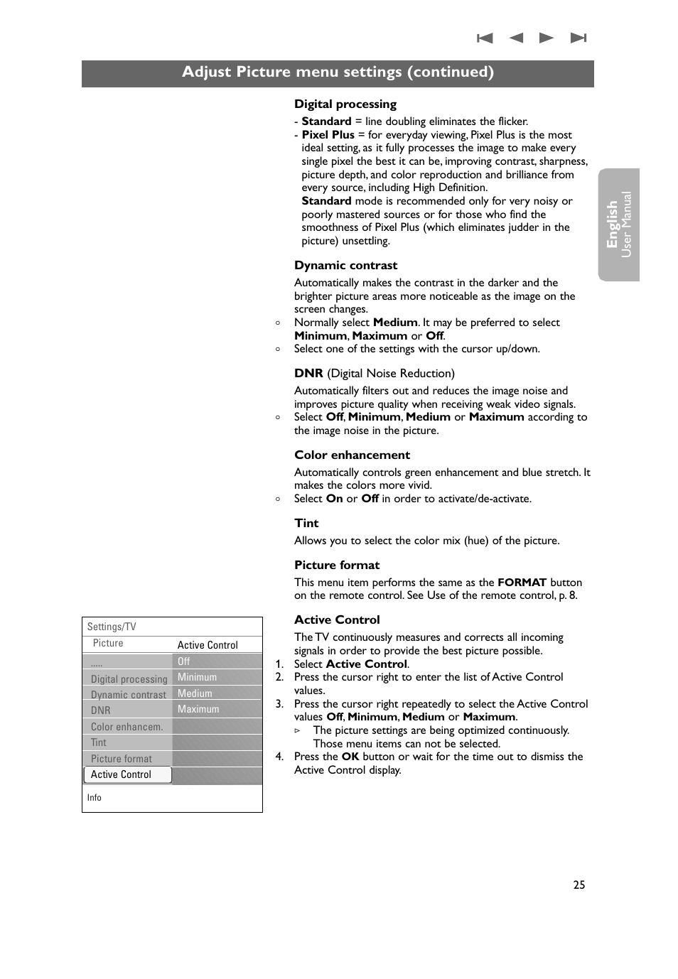 Adjust picture menu settings (continued), English | Philips 50PF9431D-37B User Manual | Page 27 / 60