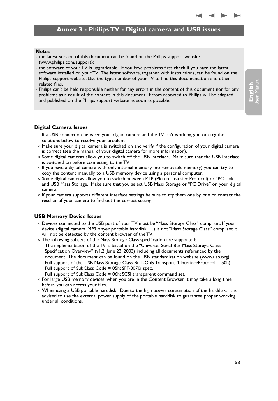 Annex 3 - philips tv - digital camera, And usb issues, English | Philips 50PF9431D-37B User Manual | Page 55 / 60