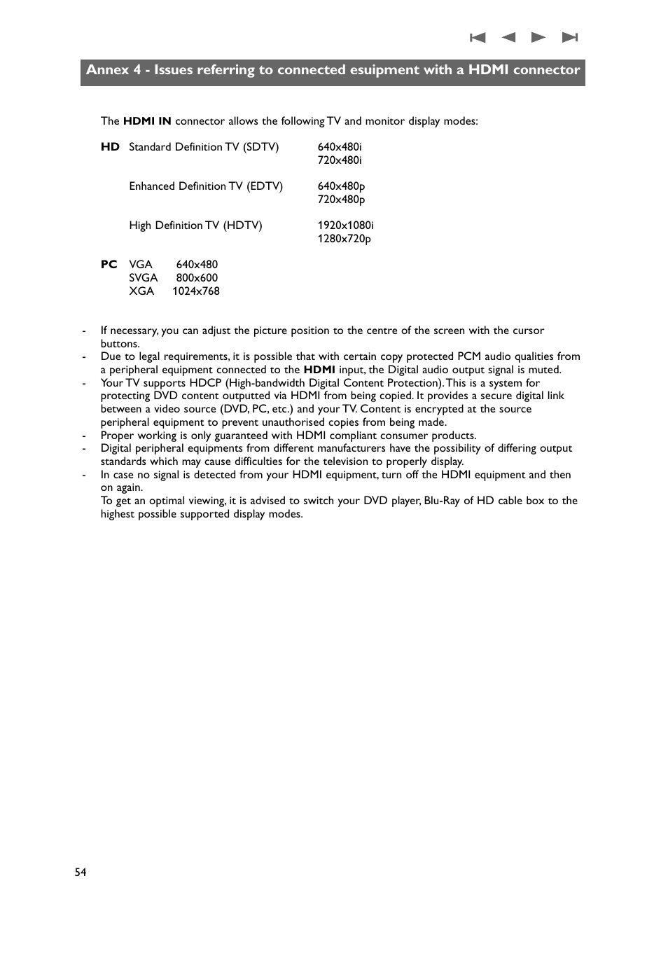 Annex 4 - issues referring to connected, Peripherals with a hdmi connector | Philips 50PF9431D-37B User Manual | Page 56 / 60