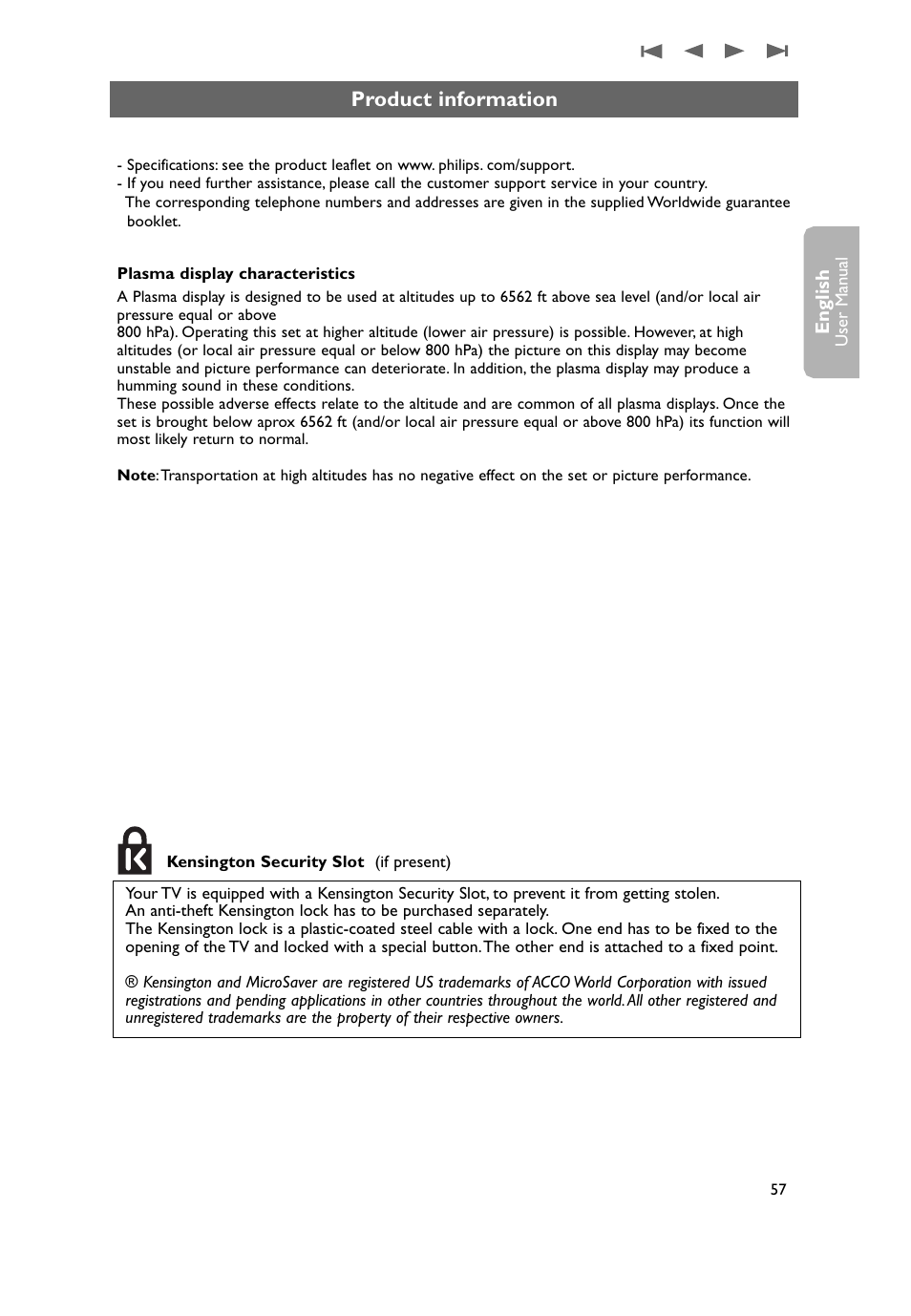 Product information | Philips 50PF9431D-37B User Manual | Page 59 / 60