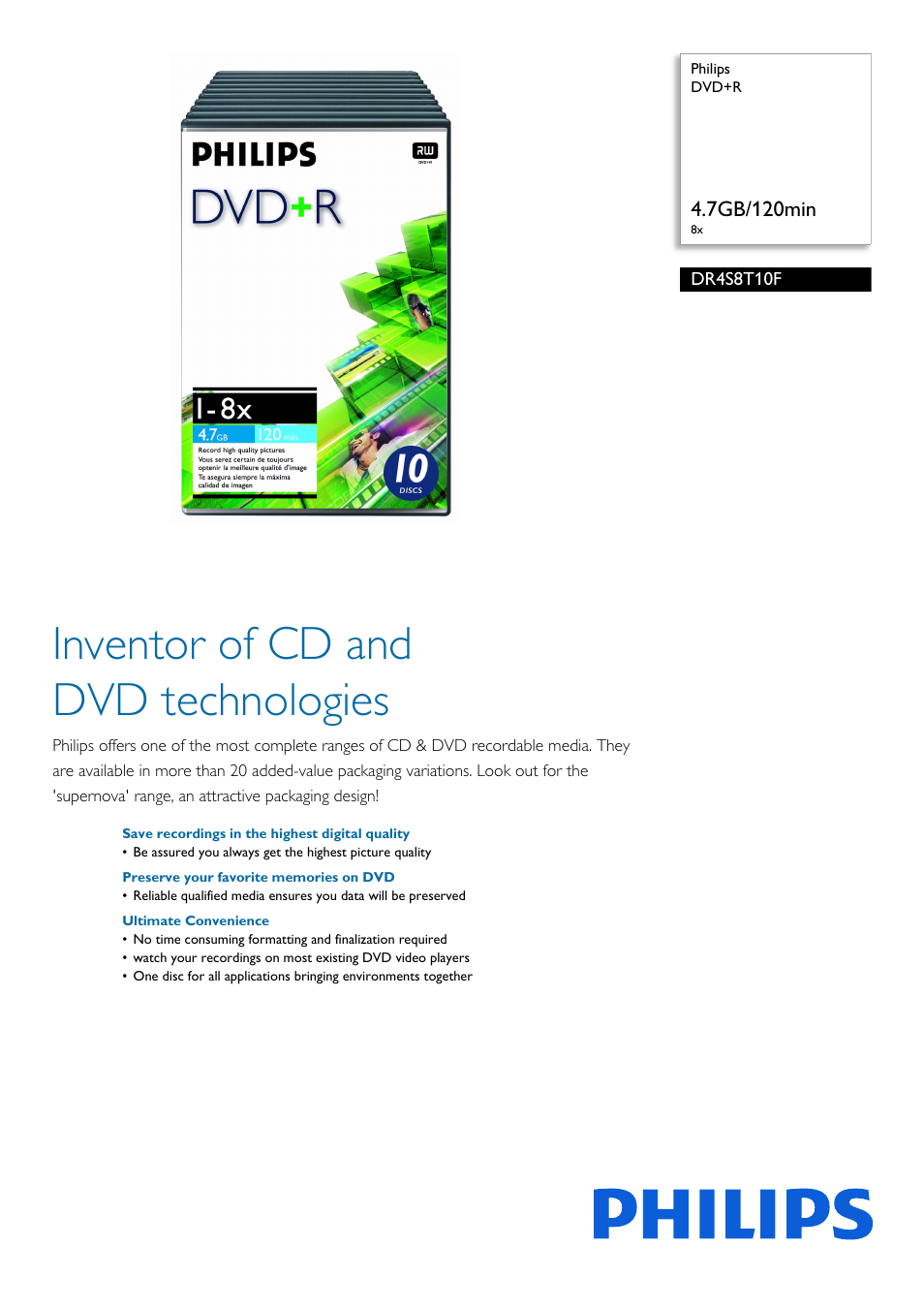 Philips DR4S8T10F-17 User Manual | 2 pages