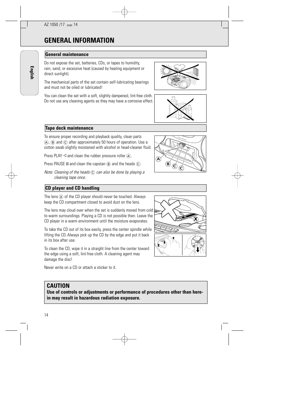 General information, Caution | Philips AZ1050 User Manual | Page 10 / 11