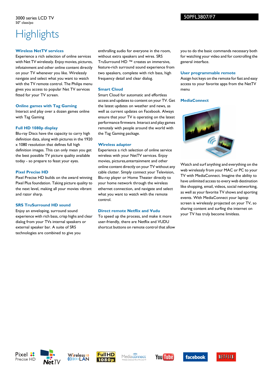 Highlights | Philips 50PFL3807-F7 User Manual | Page 2 / 3