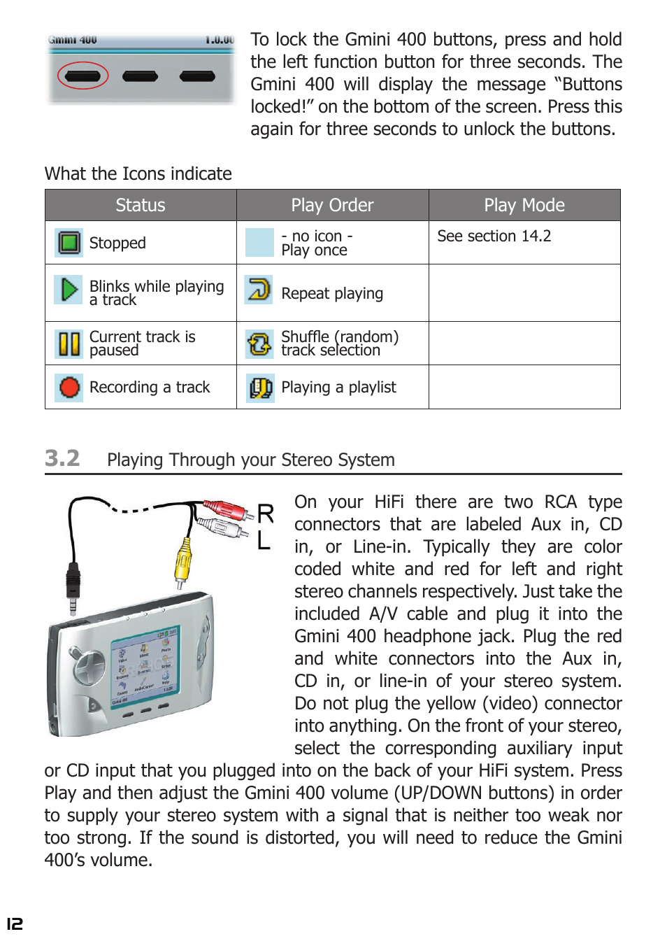 Playing through your stereo system | ARCHOS 400 User Manual | Page 12 / 68