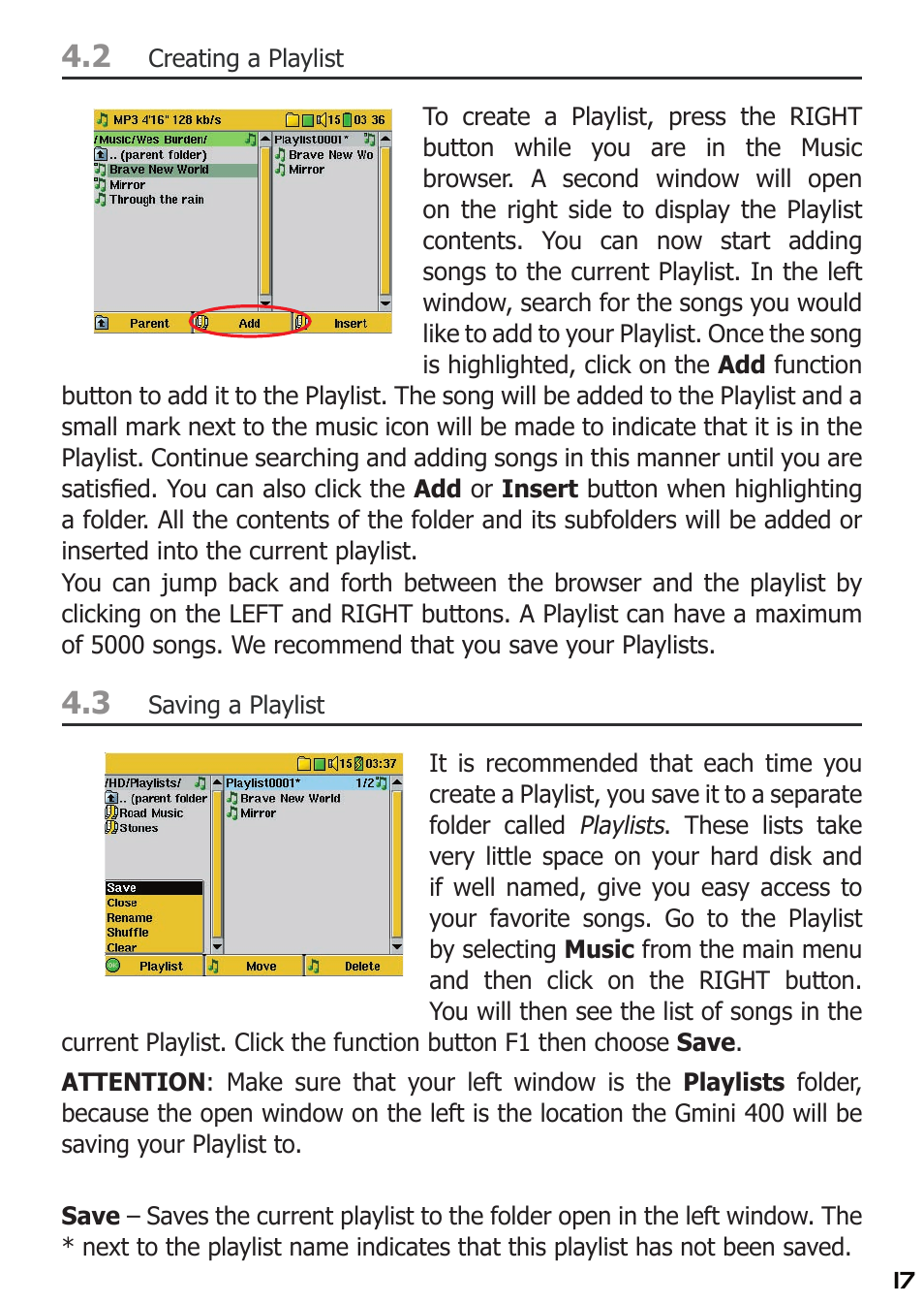 Creating a playlist, Saving a playlist | ARCHOS 400 User Manual | Page 17 / 68