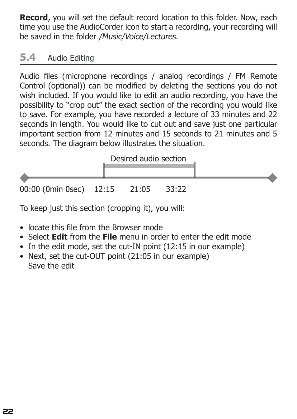 Audio editing | ARCHOS 400 User Manual | Page 22 / 68