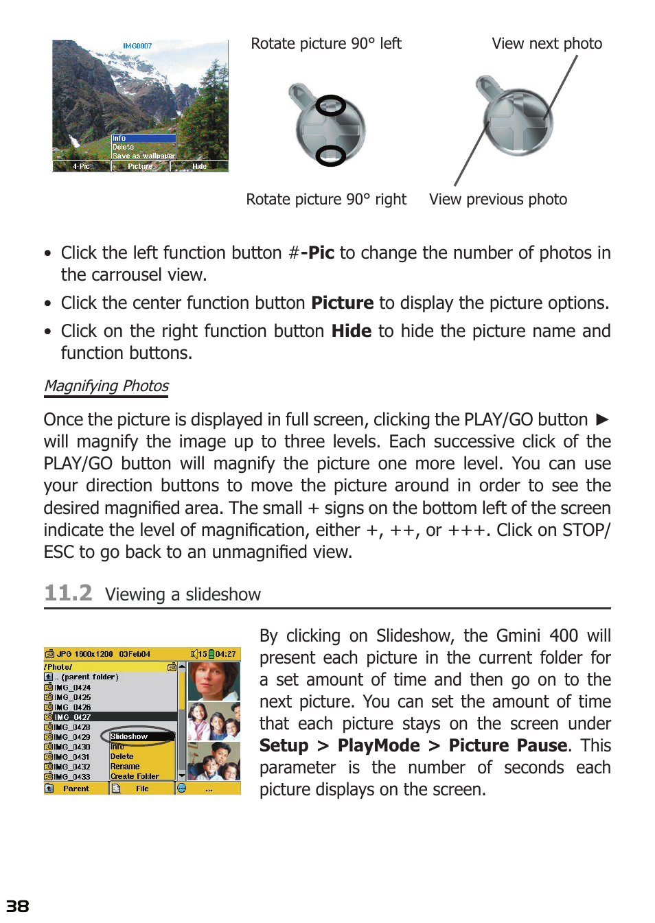 Magnifying photos, 2 viewing a slideshow | ARCHOS 400 User Manual | Page 38 / 68