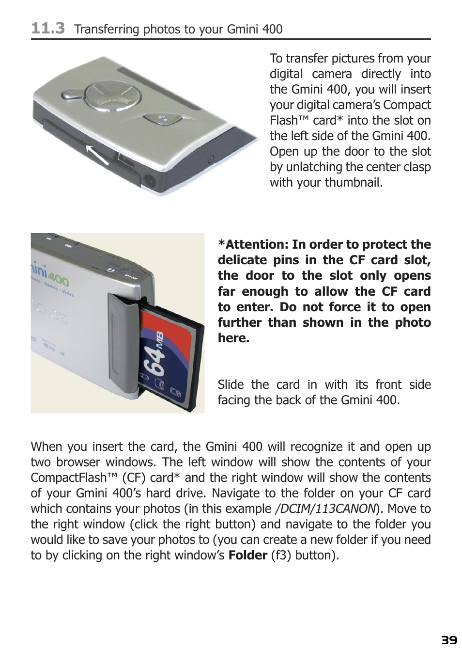 3 transferring photos to your gmini 400 | ARCHOS 400 User Manual | Page 39 / 68