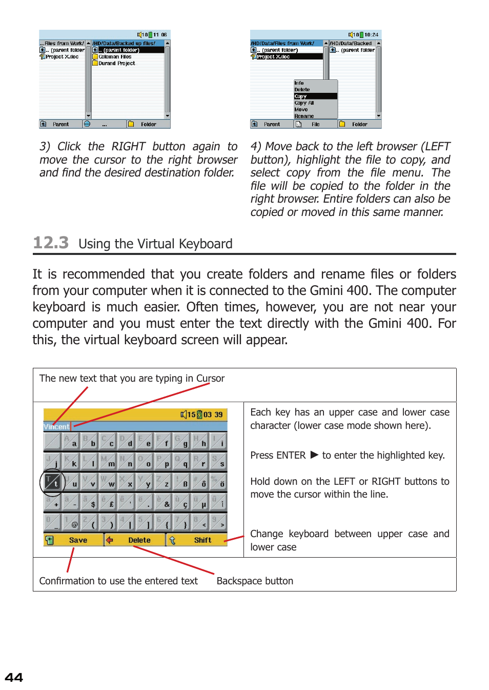 3 using the virtual keyboard | ARCHOS 400 User Manual | Page 44 / 68