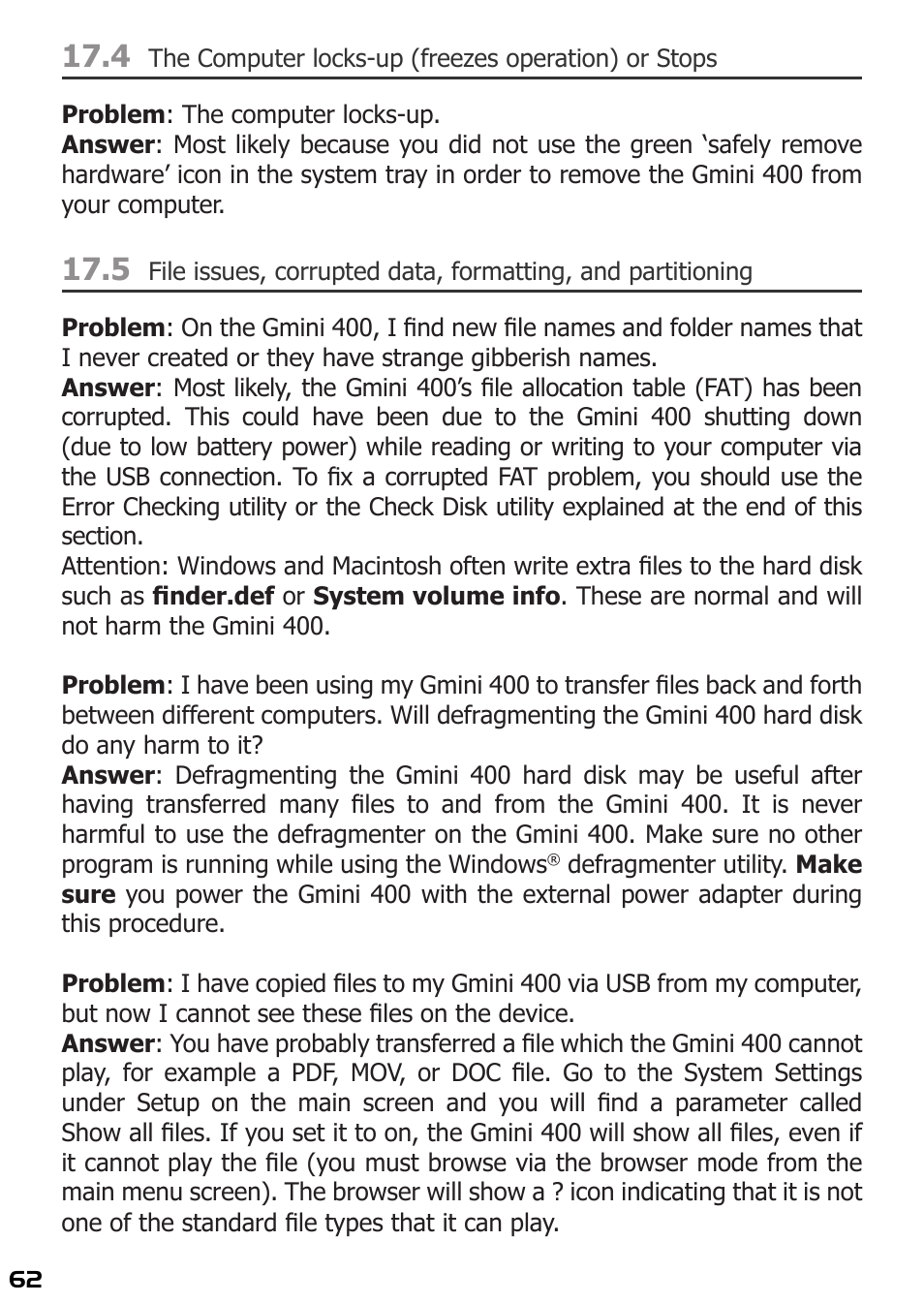 ARCHOS 400 User Manual | Page 62 / 68