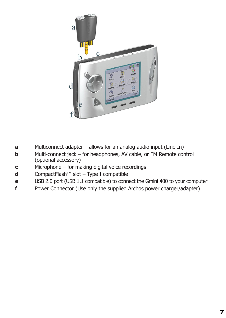 ARCHOS 400 User Manual | Page 7 / 68