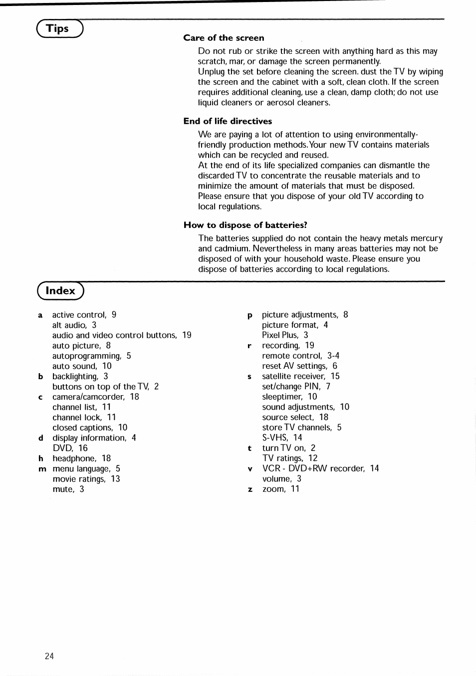 Index, Tips ) | Philips 30PF9946-37 User Manual | Page 27 / 90