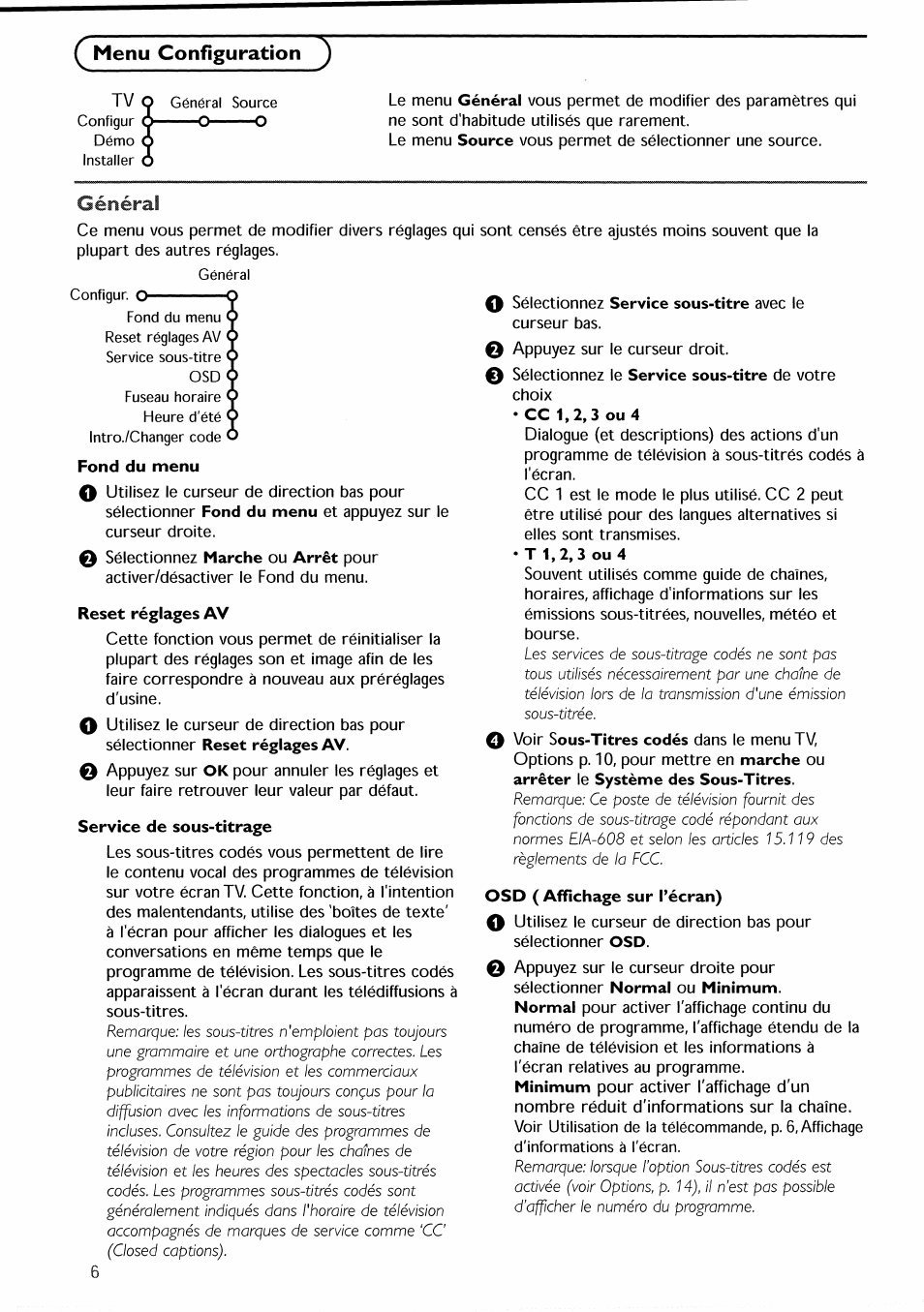 Menu configuration, Général | Philips 30PF9946-37 User Manual | Page 37 / 90