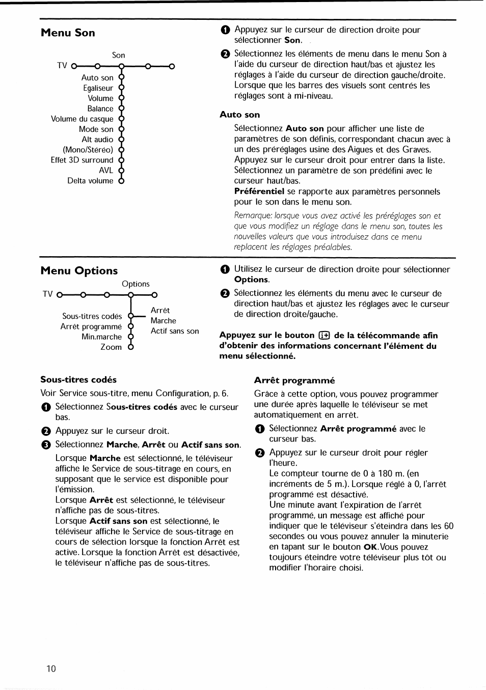 Menu son, Menu options | Philips 30PF9946-37 User Manual | Page 41 / 90