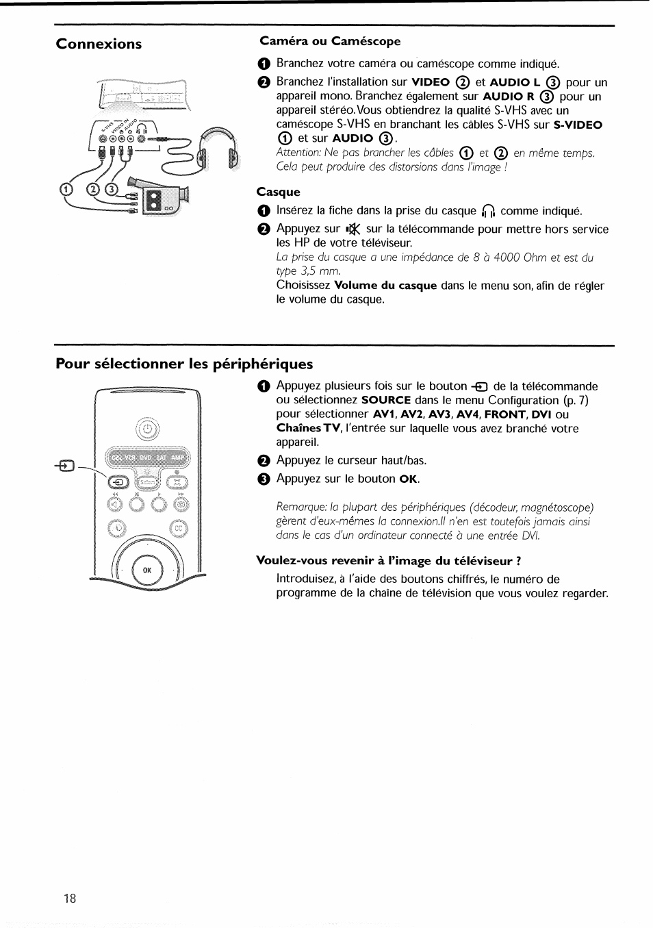 Pour sélectionner les périphériques, Sélection des périphériques, Connexions | Philips 30PF9946-37 User Manual | Page 49 / 90