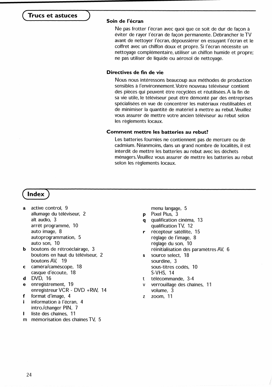 Trucs et astuces, Index), Index | Philips 30PF9946-37 User Manual | Page 55 / 90