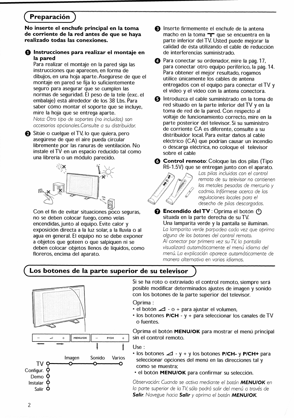 Preparación у, Q los botones de la parte superior de su televisor, Preparación | Los botones de la parte superior de su televisor | Philips 30PF9946-37 User Manual | Page 61 / 90